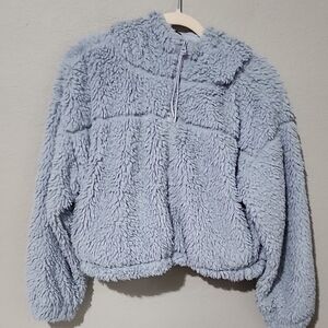 BDG Urban Outfitters Jacket Womens Size M Sherpa Teddy Bear baby blue cropped